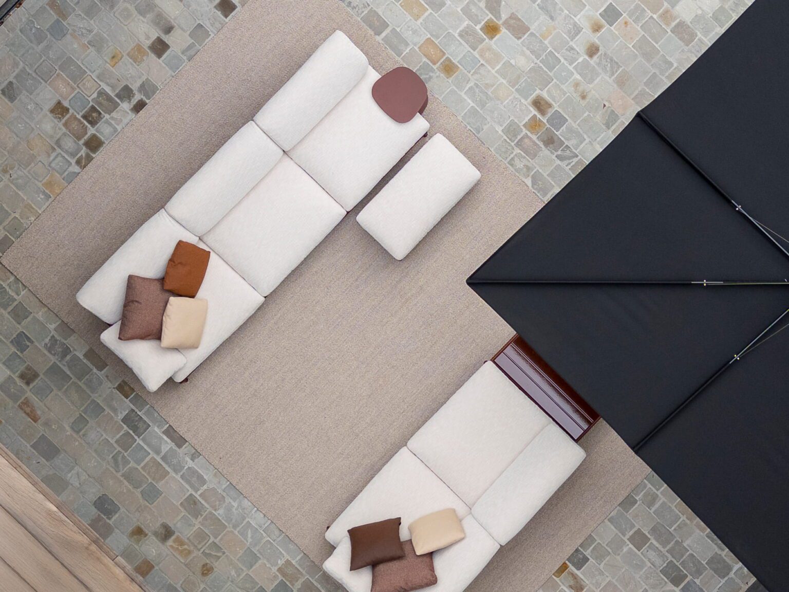 Bovenaanzicht van luxe terras